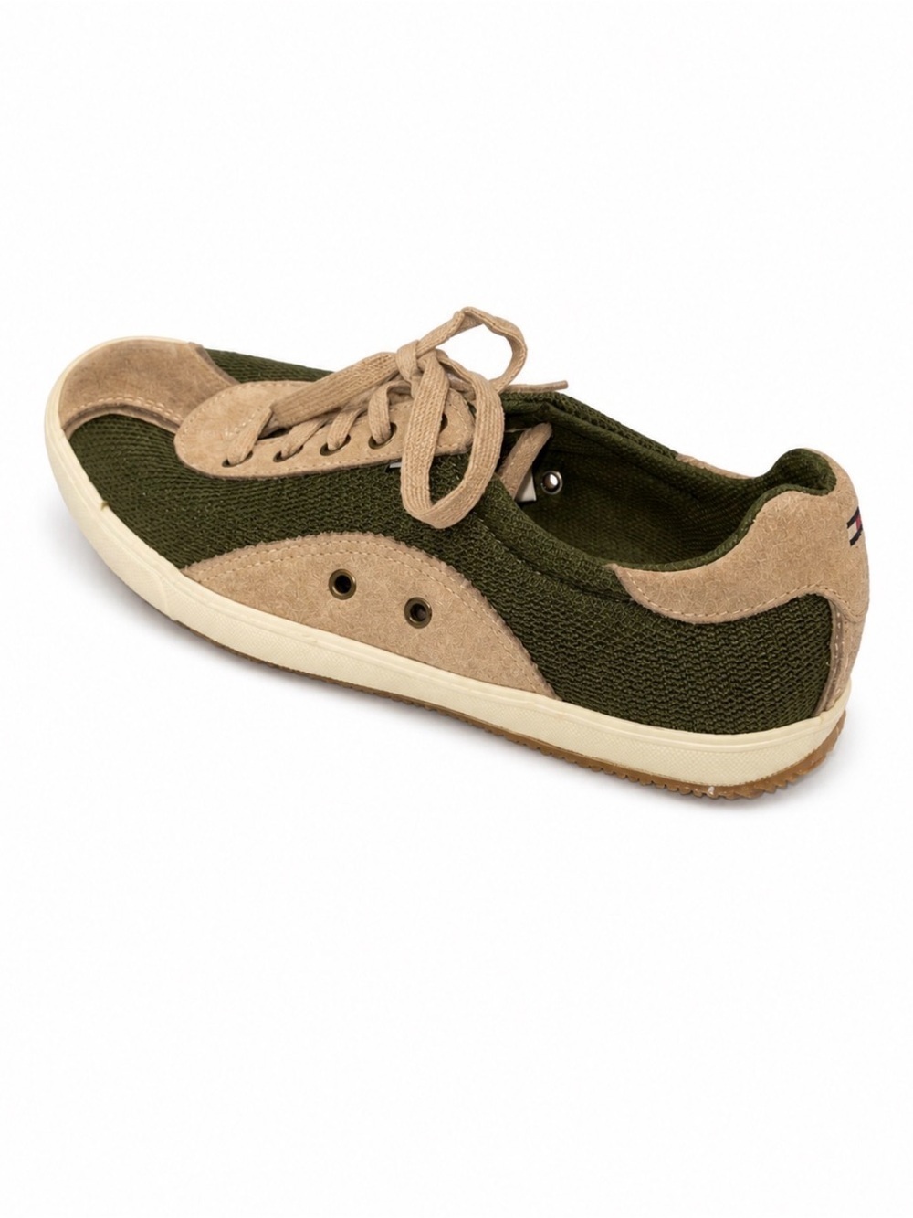 Tommy Hilfiger Casual Olive Green & Tan Low-Top Sneaker mesh with tan suede SZ 7